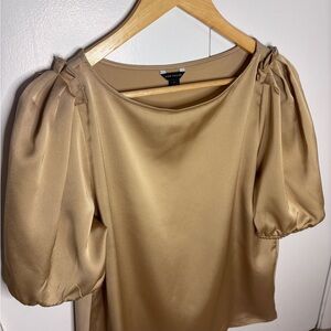 Ann Taylor Gold Satin Puff Sleeve Blouse